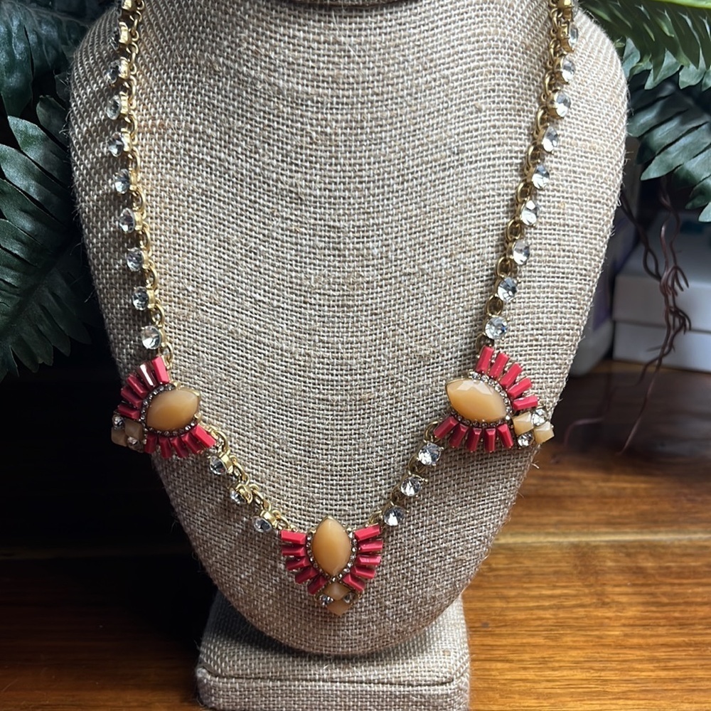 J. Crew Red and Gold Statement Necklace